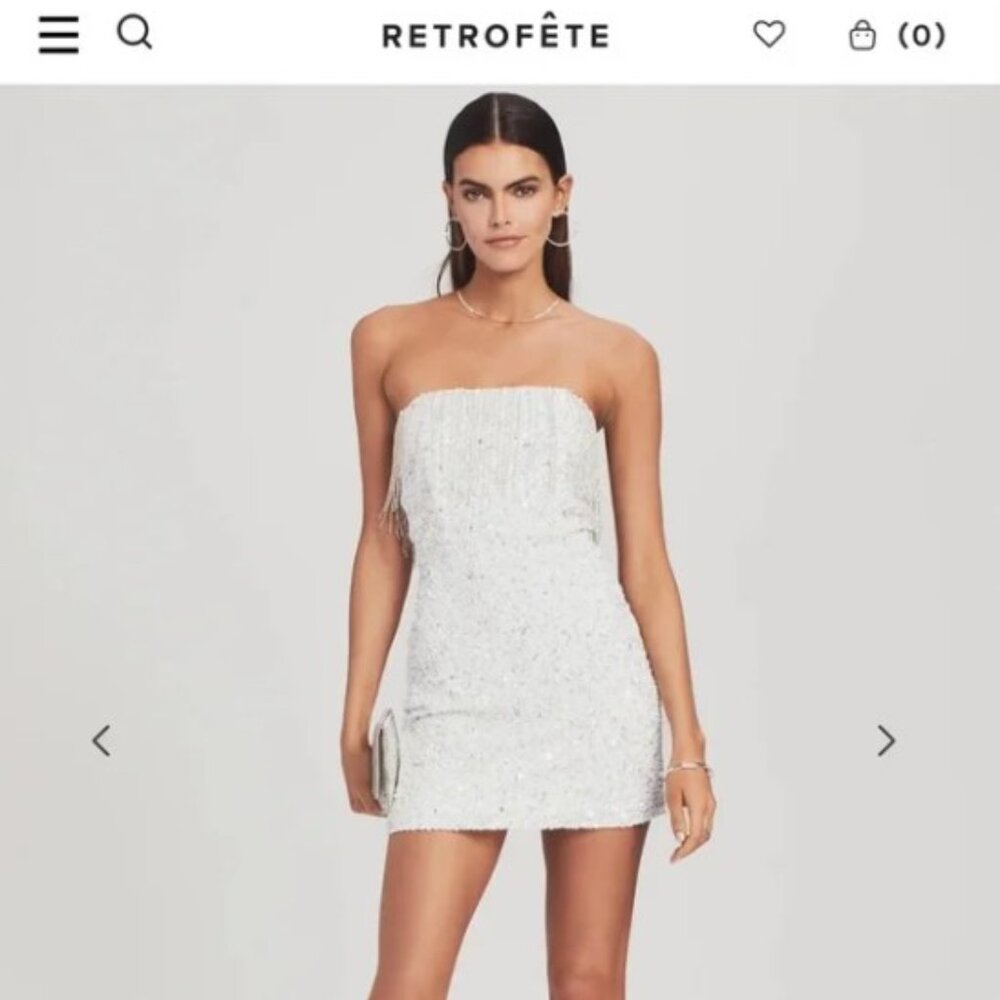 Retrofete White Sequin Dress with Fringe